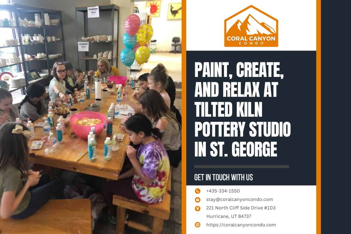 Kids painting pottery at creative workshop in St. George.